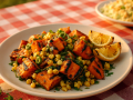 Grilled Sweet Potato and Corn Salad with Poblano Dressing