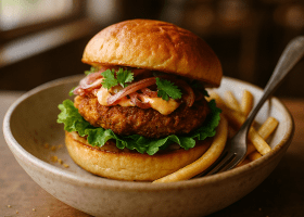 Trio Masala Burgers with Spiced Garlic Butter & Crispy Fries