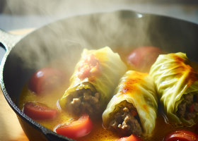 Smyrna-Style Cabbage Rolls with Beef, Tomato, and Avgolemono