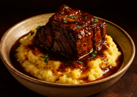 Braised Balsamic Short Ribs with Garlic Mashed Potatoes