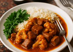 Persian Braised Beef and Caramelized Cauliflower Stew (Khoresh Gol Kalam)