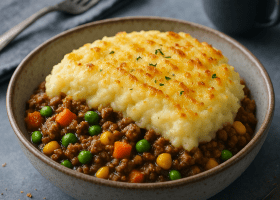 Classic British Cottage Pie with Beef & Cheesy Mash