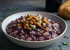 Venetian Radicchio Risotto with Walnuts and Blue Cheese