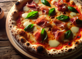 Cheese, Prosciutto, and Basil Pizza