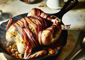 Herb-Infused Roast Turkey with Savory Bacon Stuffing