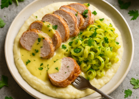 Pork Tenderloin Avgolemono with Celery Root Purée