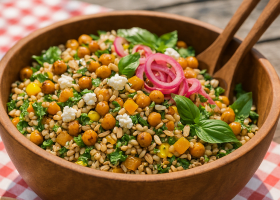Mediterranean Summer Farro & Chickpea Salad