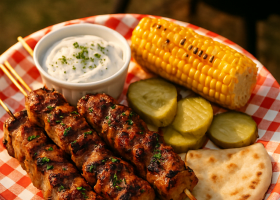 Ouzo-Marinated Pork Souvlaki with Fresh Mint