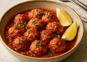 Keftedakia Kotopoulo with Tomato-Kefalotyri Sauce