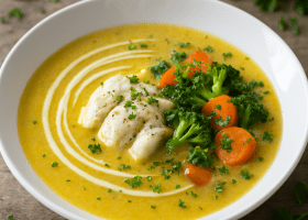 Velouté Fish Soup with Sautéed Vegetables and Kozani Saffron