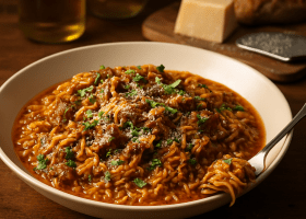 Slow-Braised Lamb Youvetsi with Kasseri Cheese