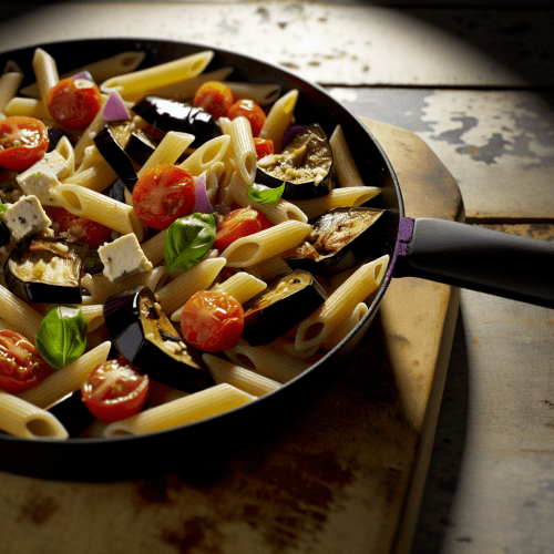Image for Penne alla Melanzana with Tomato, Basil, and Skotyri