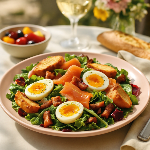 Image for Smoked Salmon Lyonnaise Salad with Warm Bacon-Shallot Vinaigrette