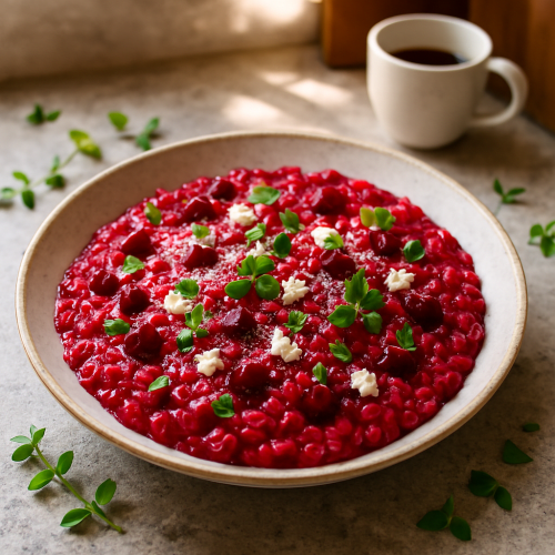 Image for Beetroot and Young Garlic Risotto