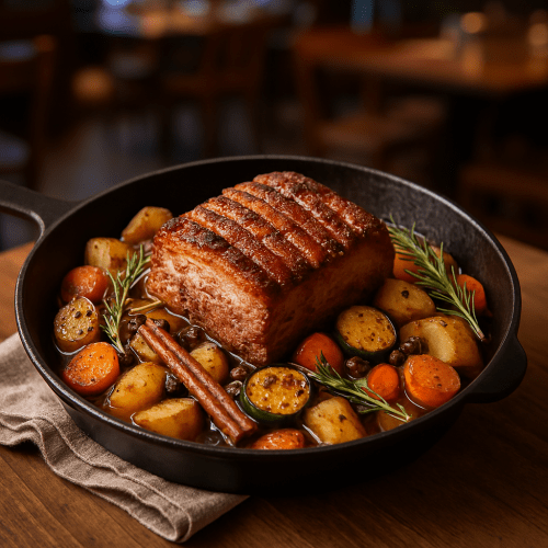 Image for Crispy Pork Belly with Roasted Vegetables