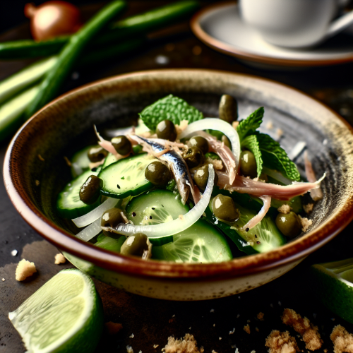 Image for Cucumber Salad with Anchovies and Capers (Ensalada de Pepino con Anchoas y Alcaparras)