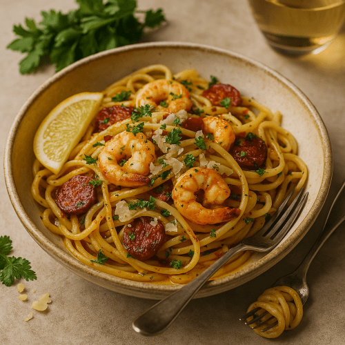 Image for Linguine with Garlic Prawns and Spanish Chorizo