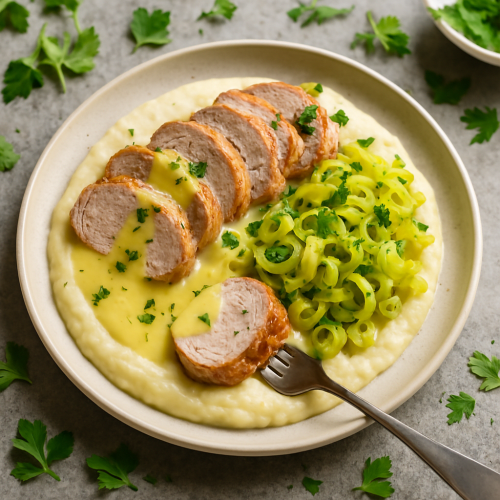 Image for Pork Tenderloin Avgolemono with Celery Root Purée