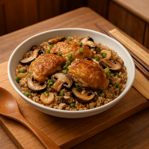 Image for One-Pot Sesame Chicken with Shiitake Mushrooms and Brown Rice