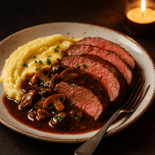 Image for Roast Beef with Wine Sauce and Creamy Potato Purée