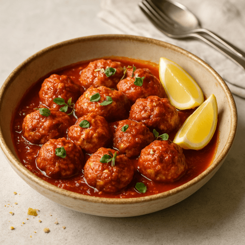 Image for Keftedakia Kotopoulo with Tomato-Kefalotyri Sauce