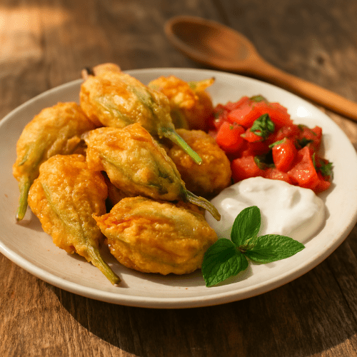 Image for Crispy Stuffed Zucchini Blossoms with Cheese
