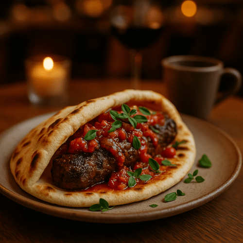 Image for Adana Kebab with Naan and Spicy Tomato Sauce