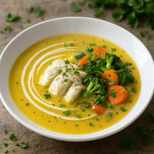 Image for Velouté Fish Soup with Sautéed Vegetables and Kozani Saffron
