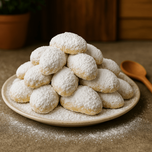 Image for Traditional Greek Butter Almond Cookies (Kourabiedes)