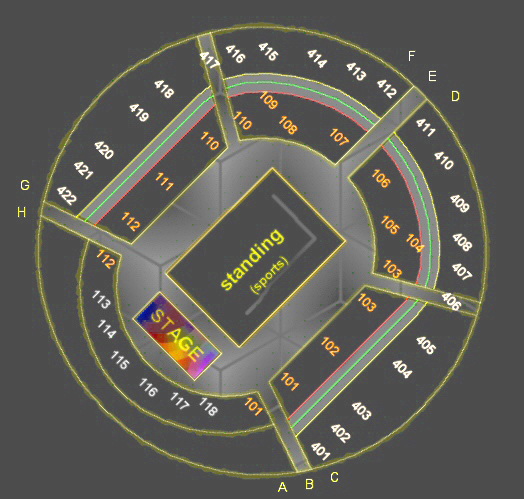 The O2 Arena London seating plan Entrance map showing gates A B C D E F G H