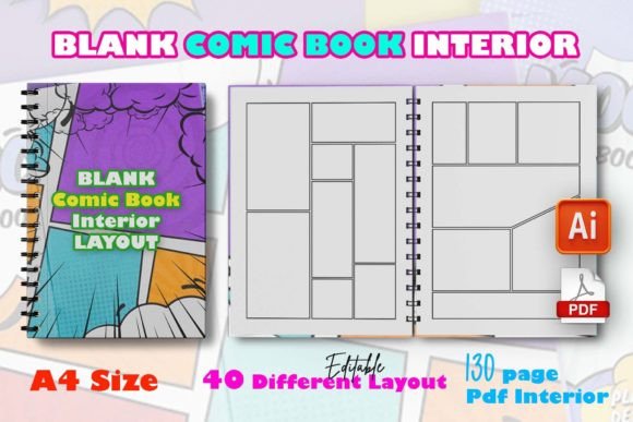 Blank Comic Book Interior Layout with editable templates
