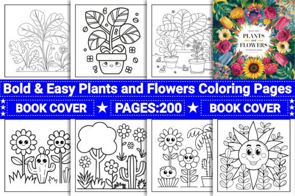 Bold & Easy Plants and Flowers Coloring Pages Cover