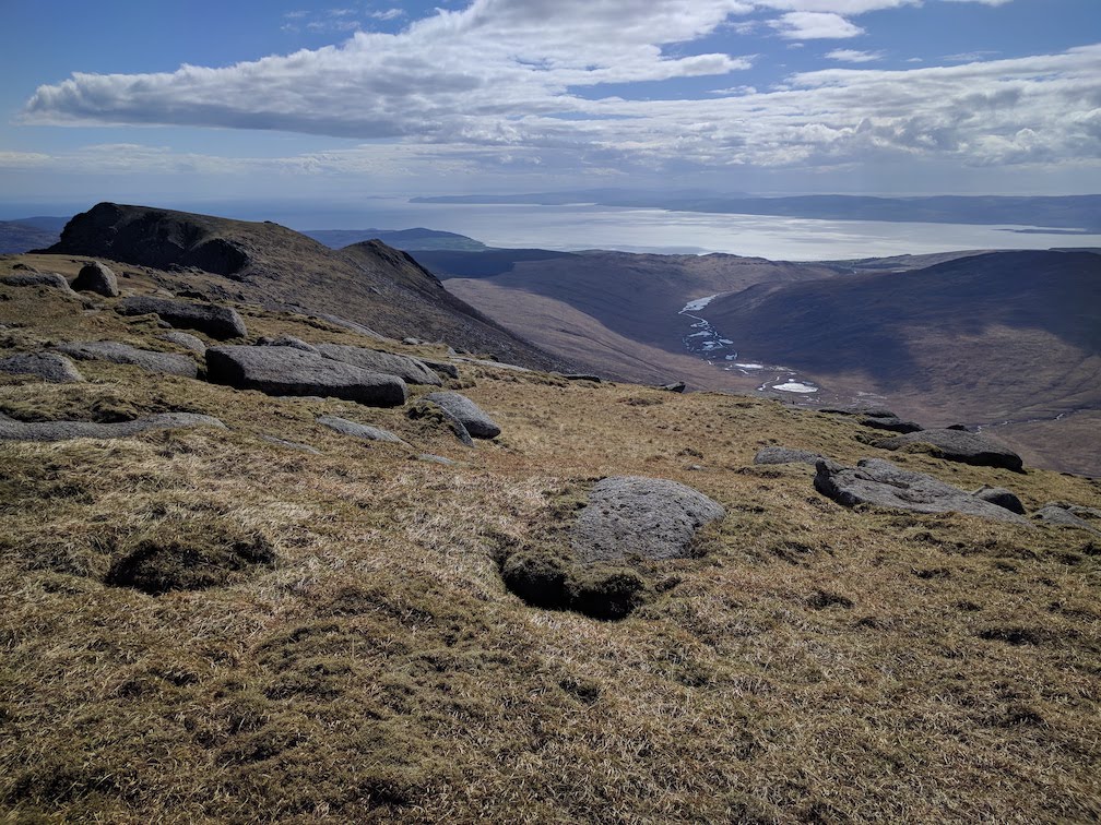 view down glen iorsa on arran with sunset