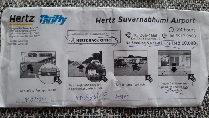 Конверт с договором аренды от Hertz