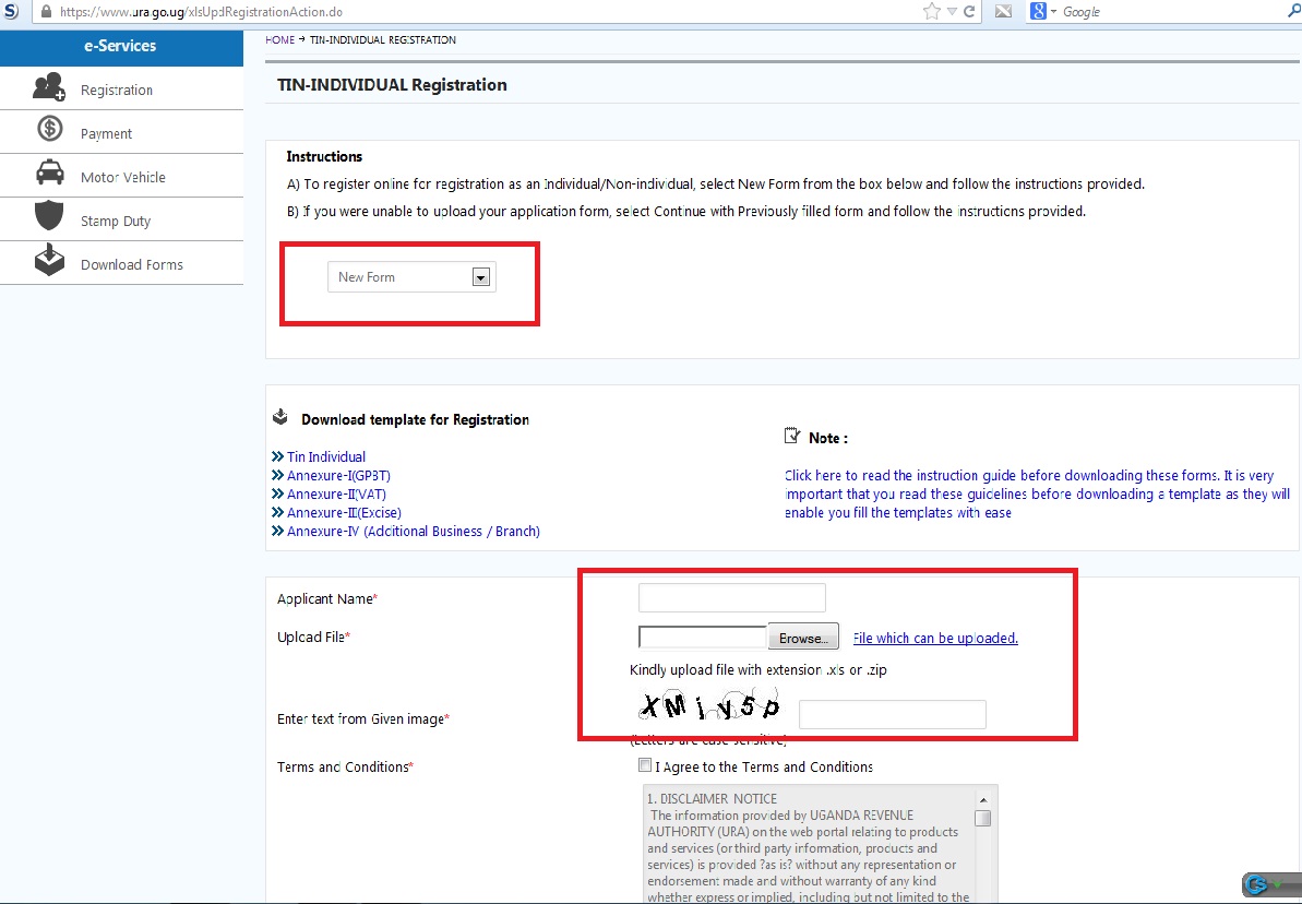 how to upload ura tin number registration application forms tin number application form