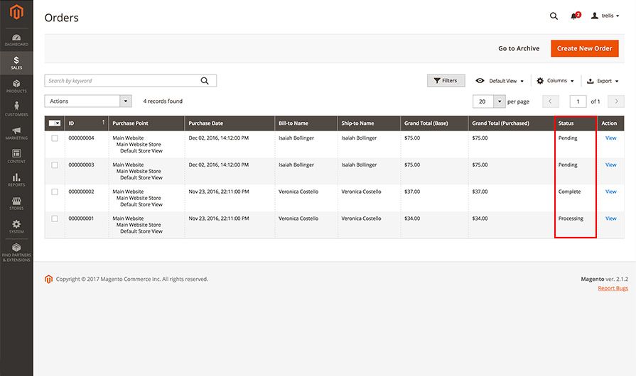 magento order status
