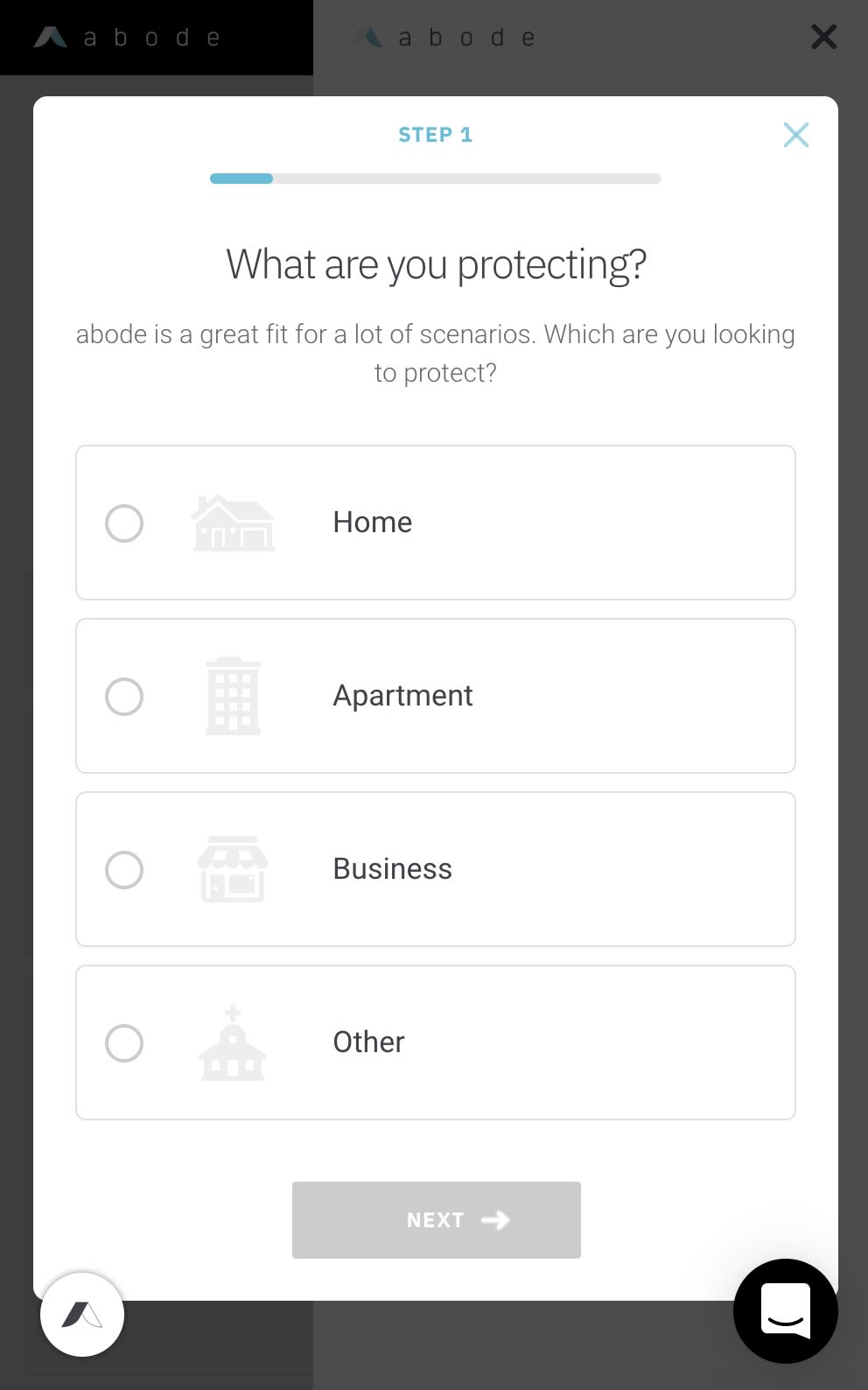Abode Step by Step Screen