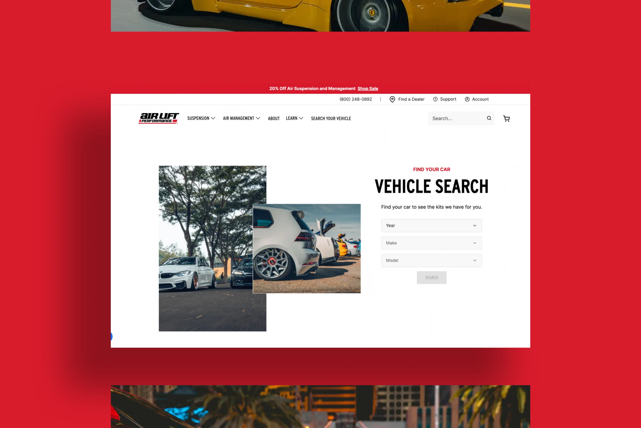 Screenshots of the Air Lift Performance new website