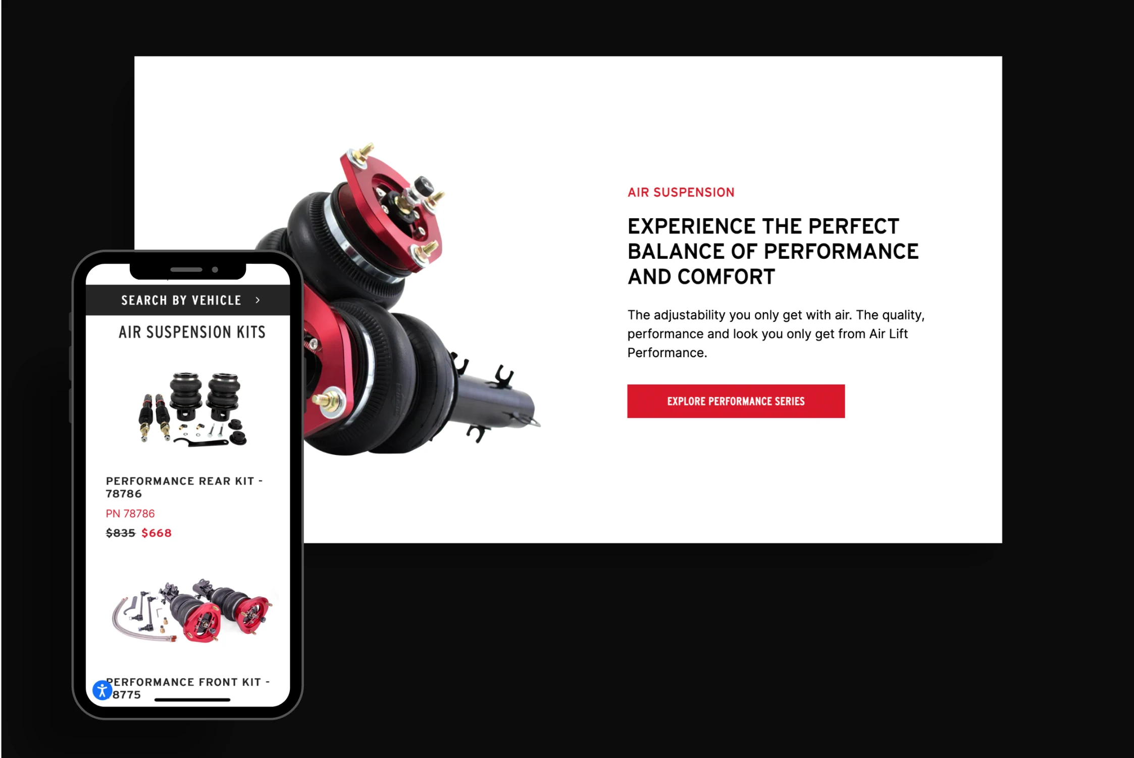 Mobile and Desktop Mock Up of New Air Lift Performance Website