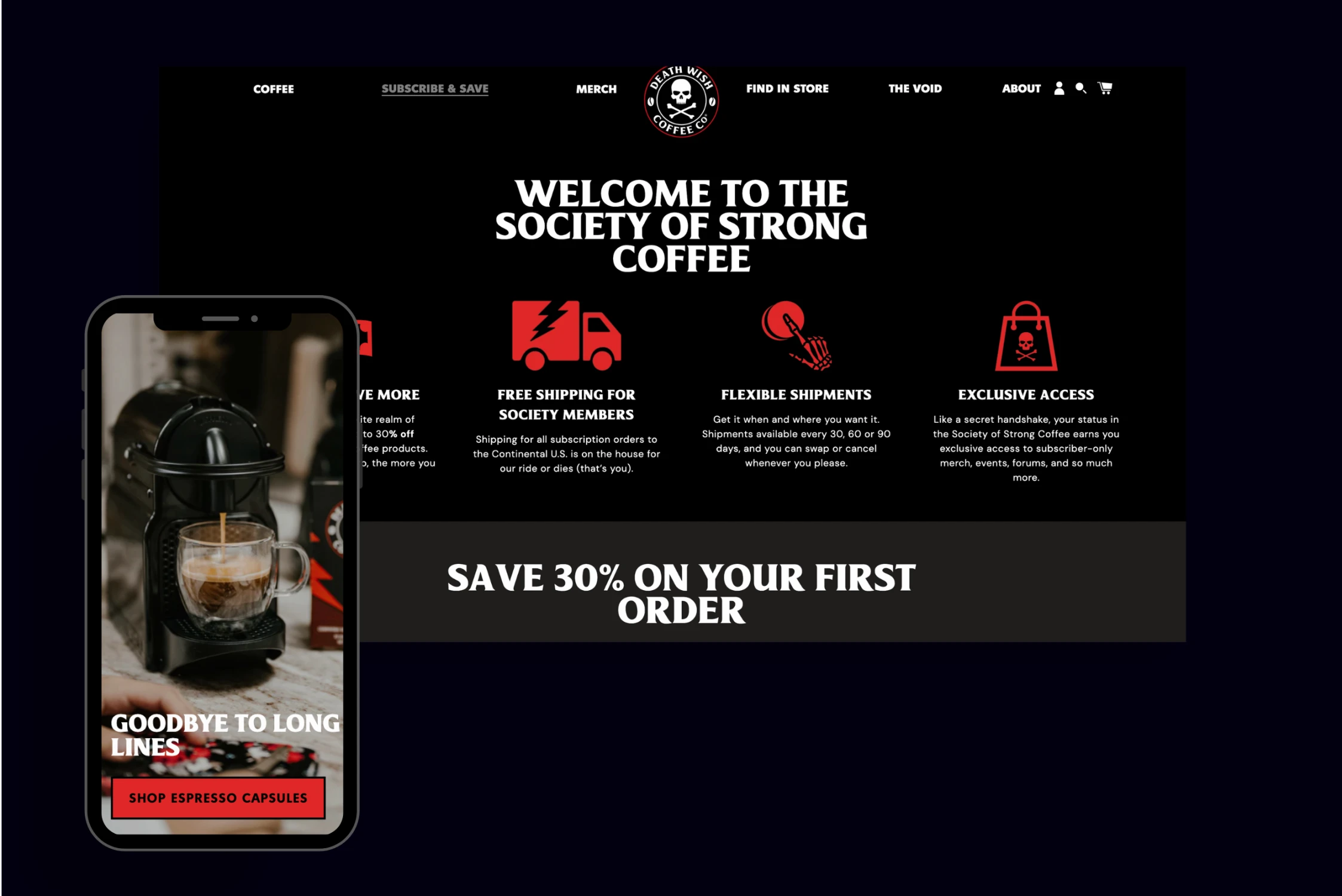 Death Wish Coffee Desktop and Mobile Two Screenshots