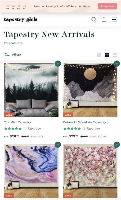 tapestry girls mobile new site new arrival page