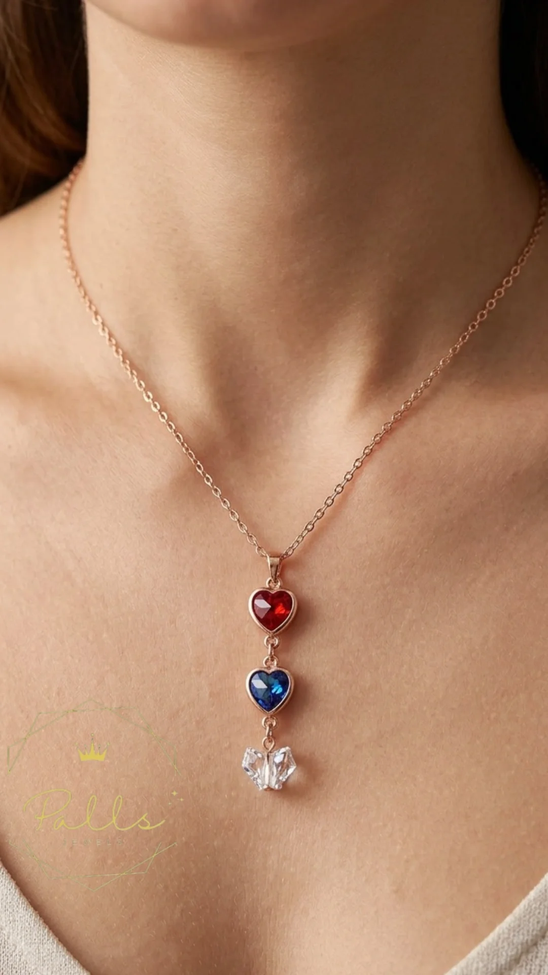 Multi-Color Heart Charm Gold Pendant Necklace
