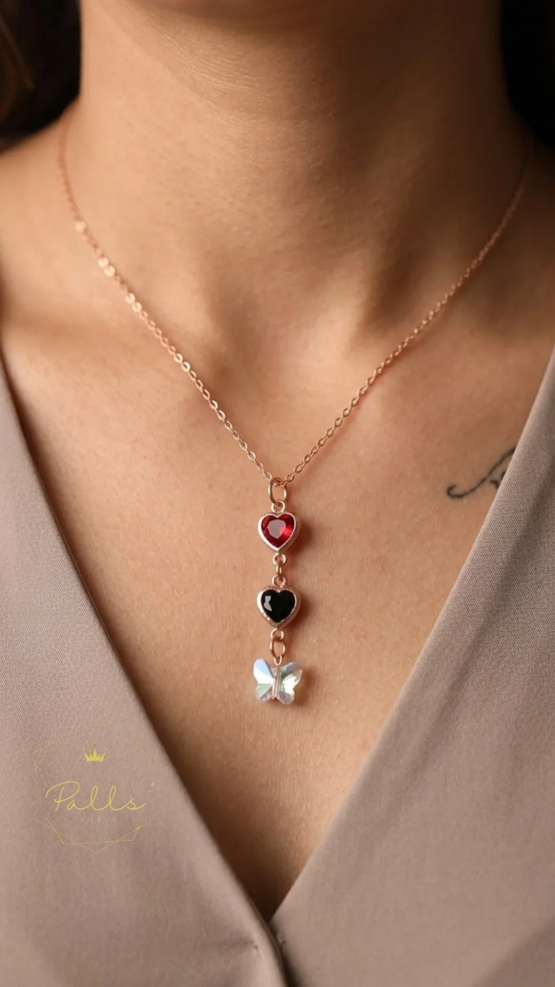 Multi-Color Heart Charm Gold Pendant Necklace