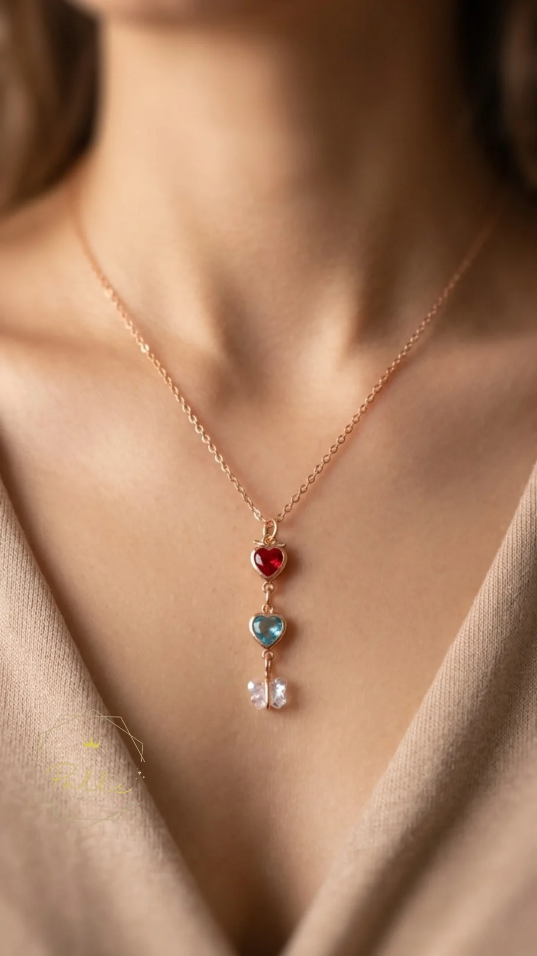 Multi-Color Heart Charm Gold Pendant Necklace
