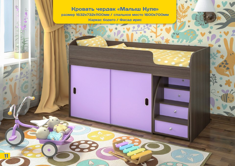 Кровать чердак Малыш-купе ЯРОФФ
