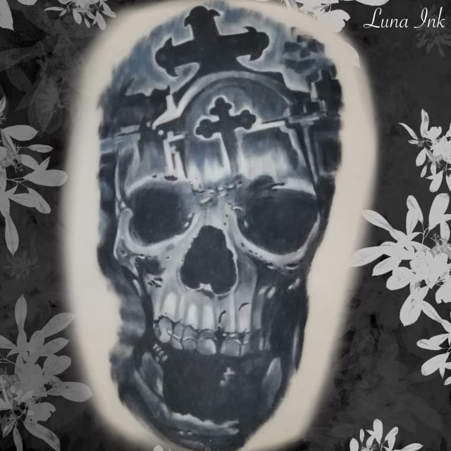 Opaque gray tattoo skull graveyard Opaque gray tattoo skull graveyard