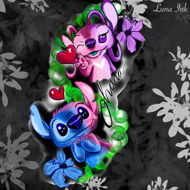 Color tattoo of disney stitch angel Color tattoo of disney stitch angel