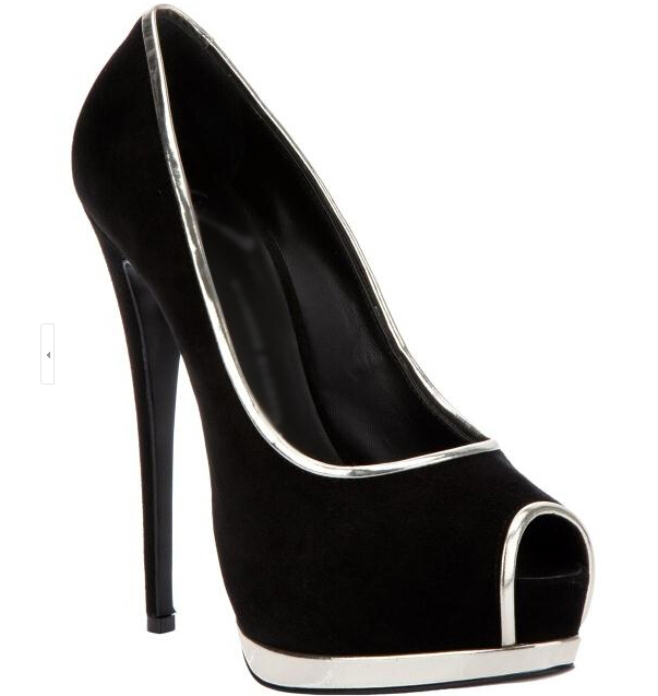 fashionable elegant black with sexy silver edge concise design party dress shoes Celebrities style peep toe platform heels
