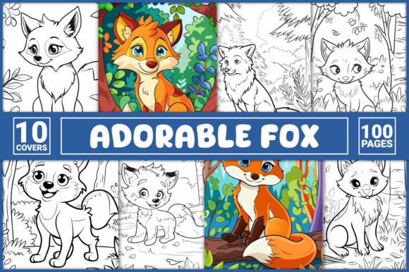 Adorable Fox Coloring Book Cover with Playful Illustrations