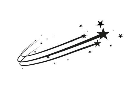 Abstract falling star vector - black shooting star with elegant star trail on white background. Stock Photo